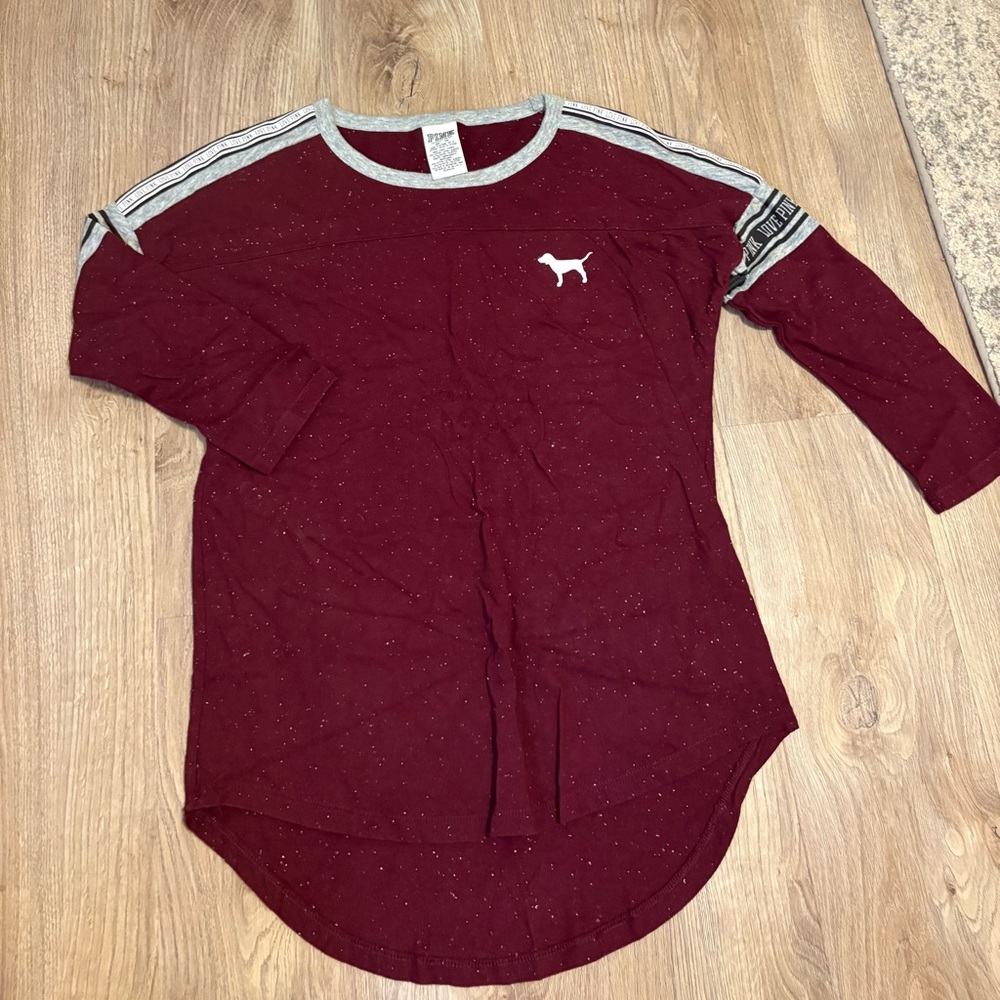 PINK Victoria's Secret Maroon and Gray Quarter Sleeve Tee Shirt